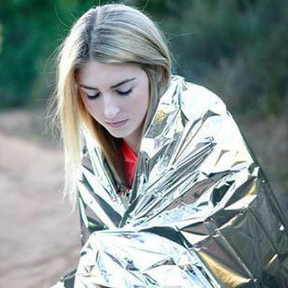 Human Body Hypothermia Lifesaving Emergency Blanket In Outdoor Field - Locust